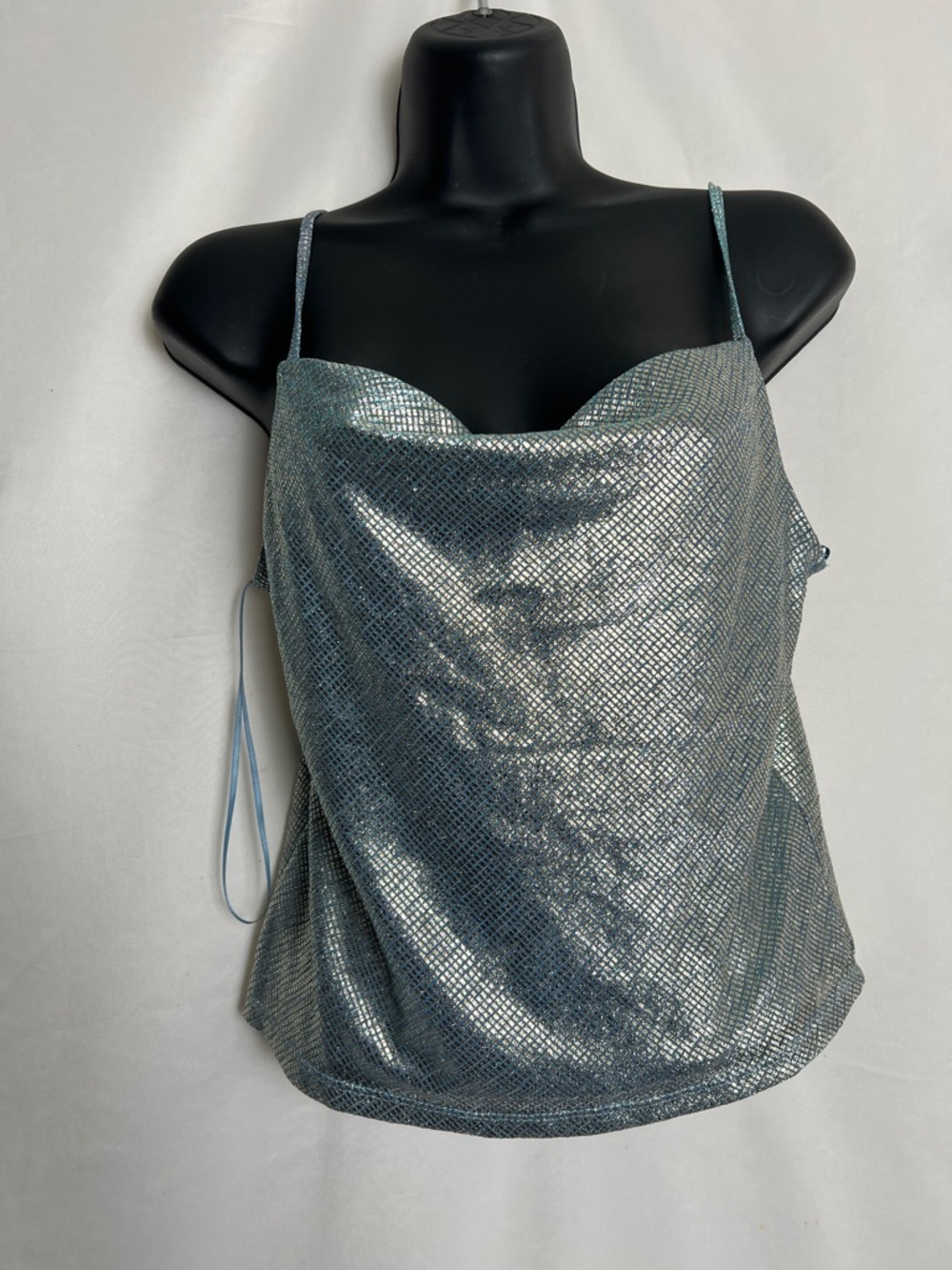 Topshop Shimmery Blue Silver Cowl Neck Cami